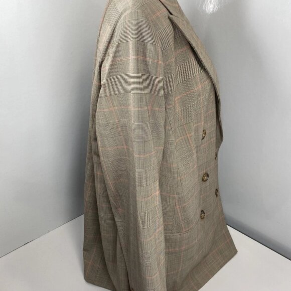 NEW LAUREN RALPH LAUREN Glen Check Double-Breasted Blazer Size 16W Tan/Pink - Picture 6 of 9